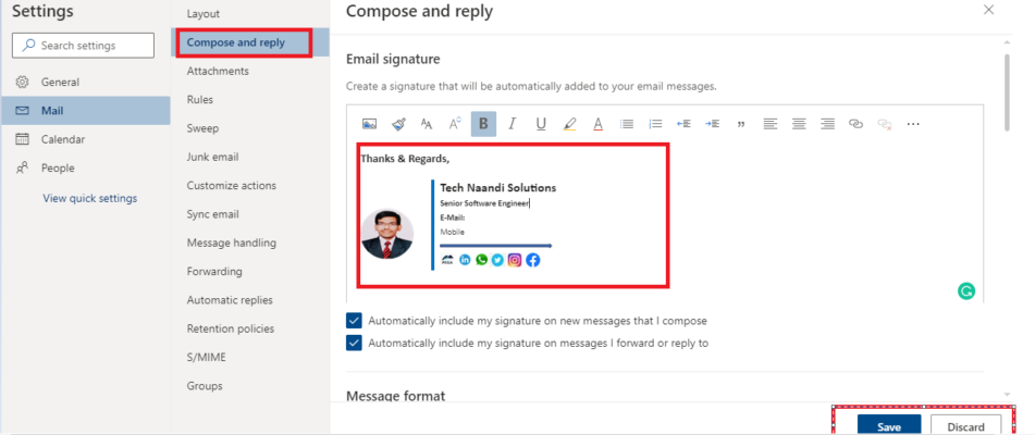 how to add an email signature on unregistered outlook